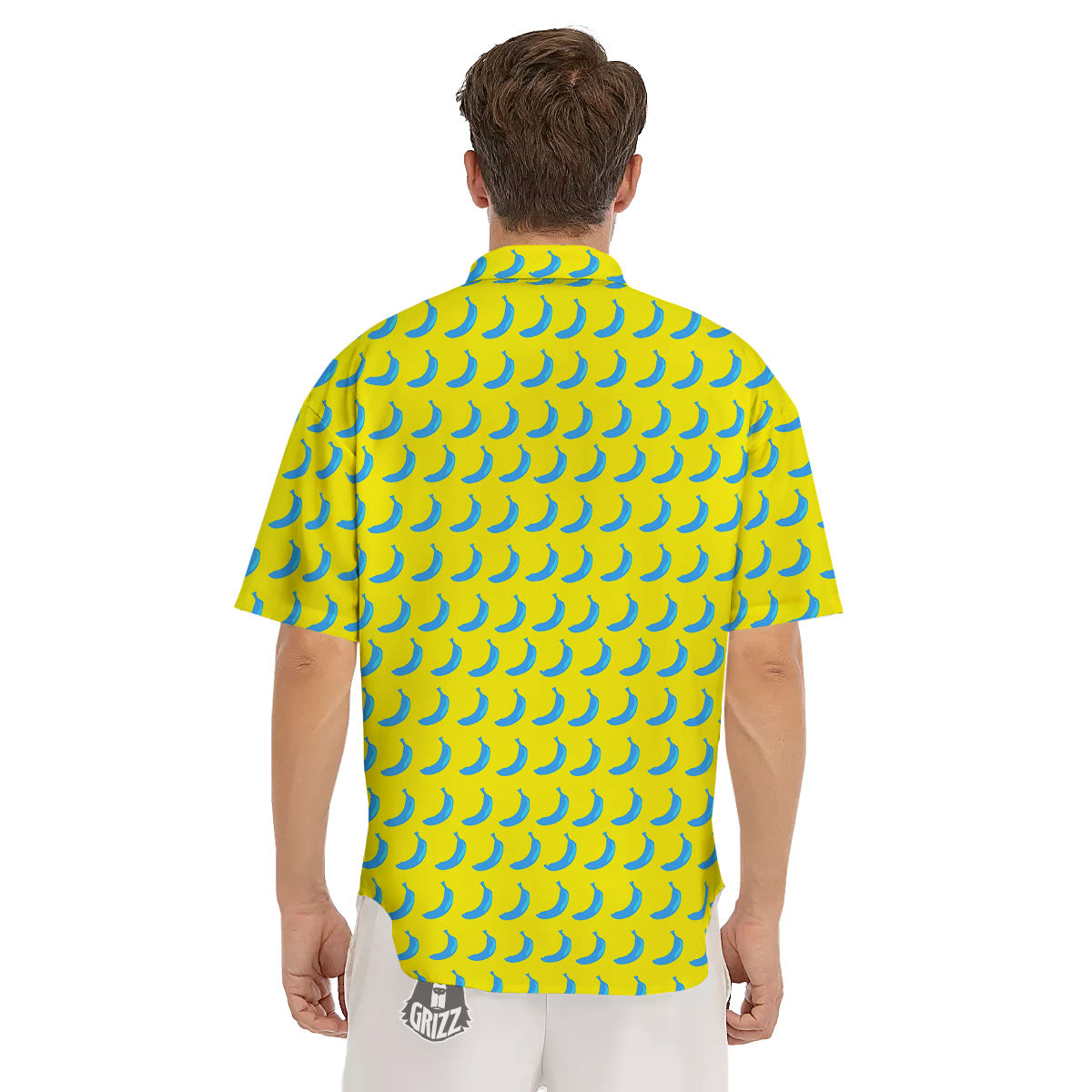 Banana Yellow And Blue Print Pattern Men's Short Sleeve Shirts-grizzshop