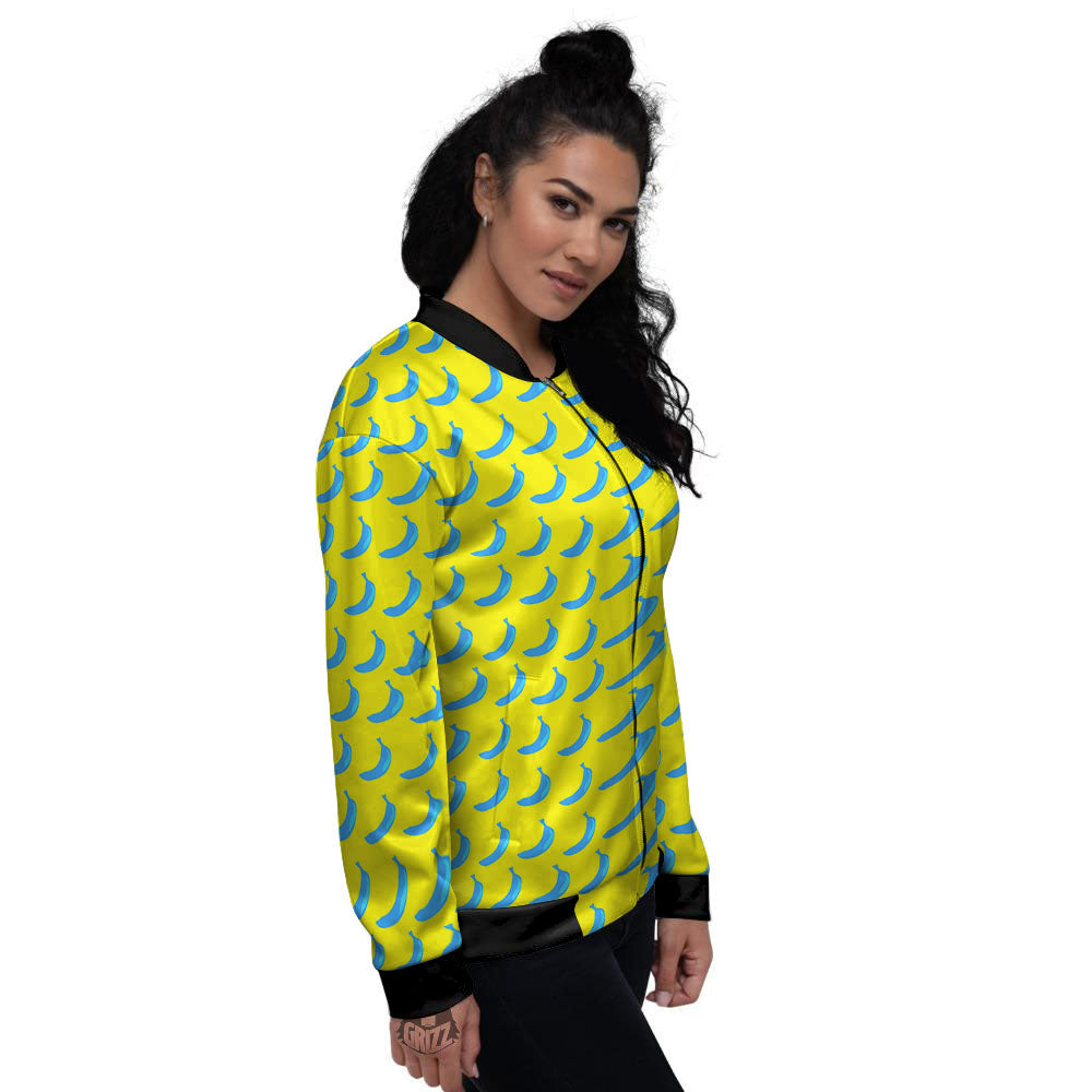 Banana Yellow And Blue Print Pattern Women's Bomber Jacket-grizzshop