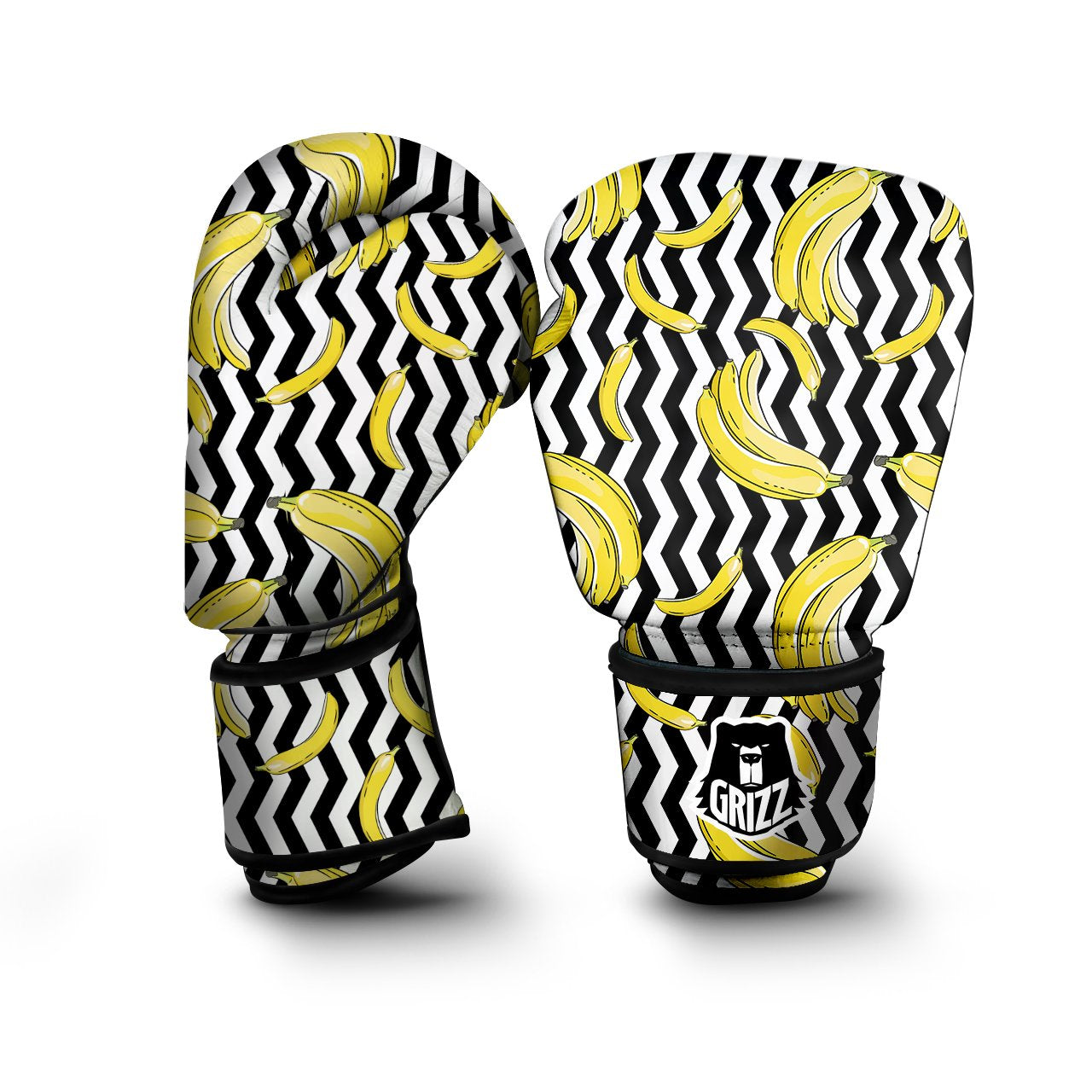 Banana Zigzag Print Pattern Boxing Gloves-grizzshop