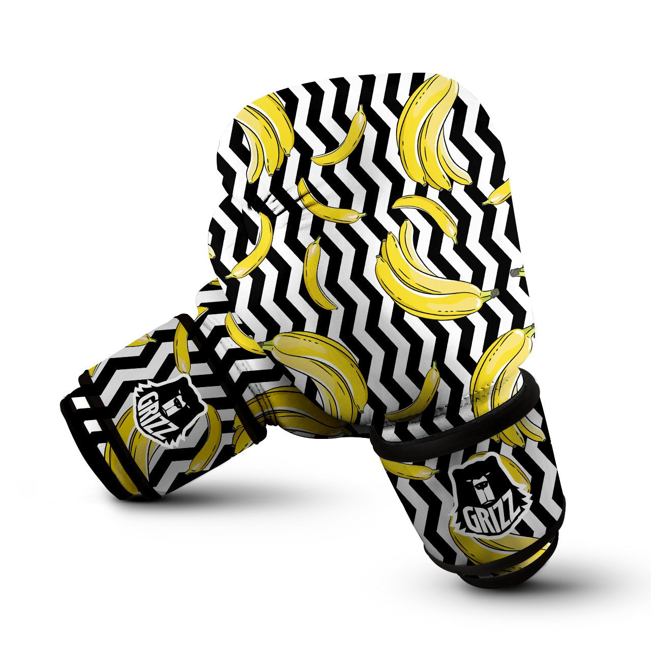 Banana Zigzag Print Pattern Boxing Gloves-grizzshop