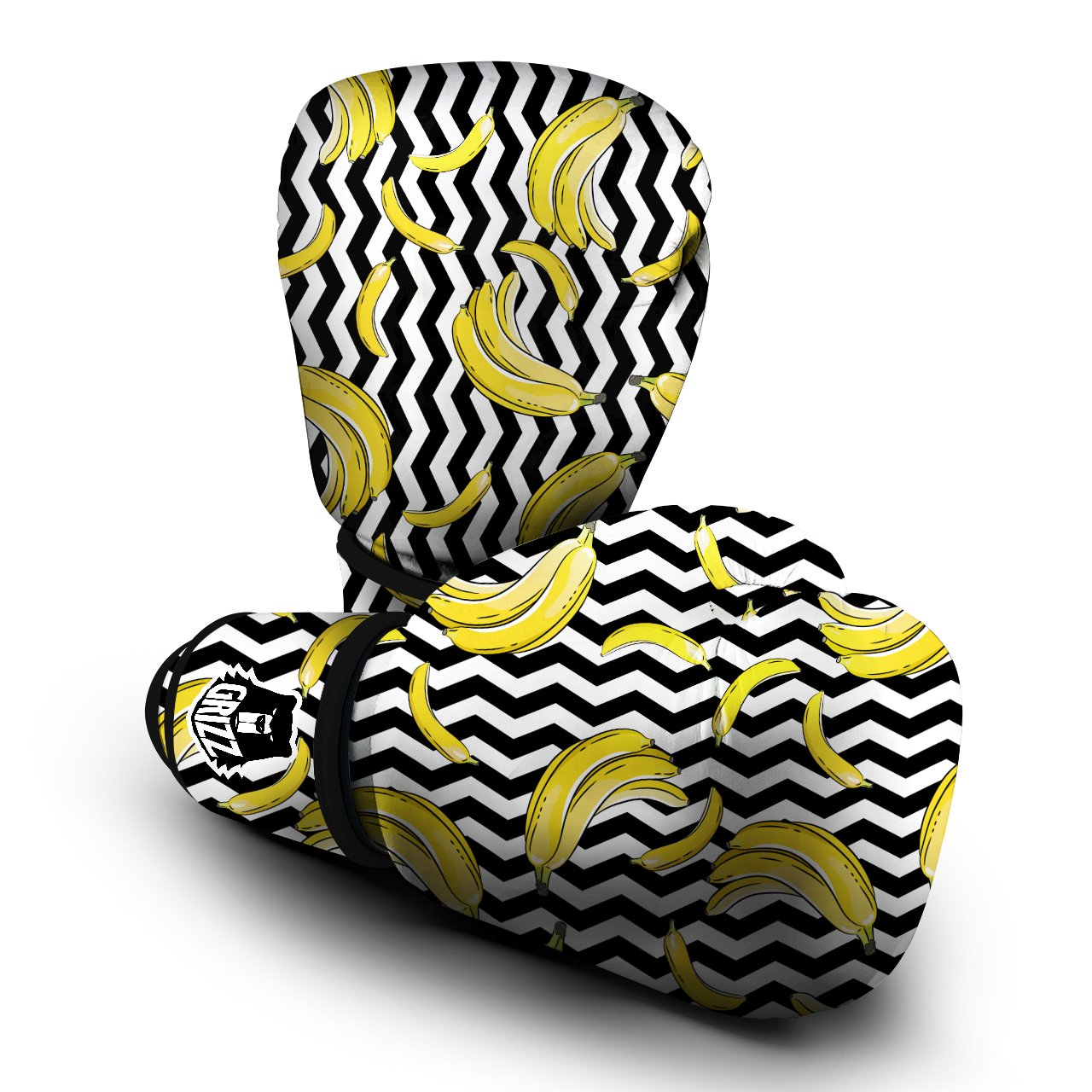 Banana Zigzag Print Pattern Boxing Gloves-grizzshop