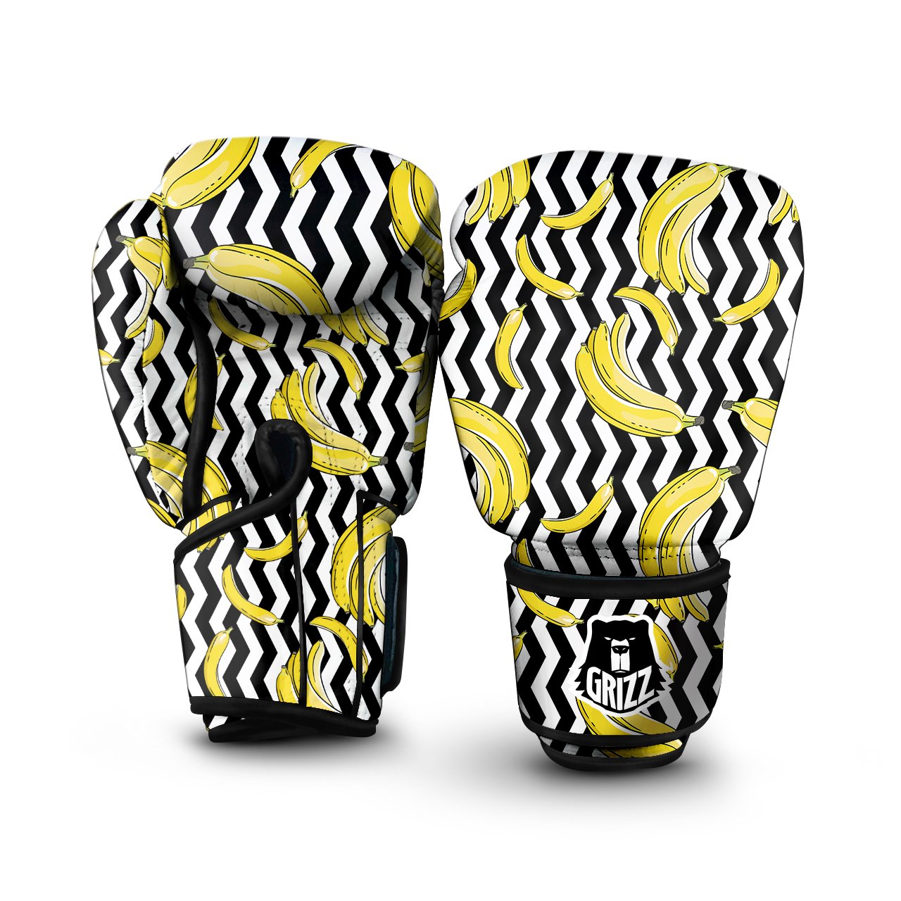 Banana Zigzag Print Pattern Boxing Gloves-grizzshop