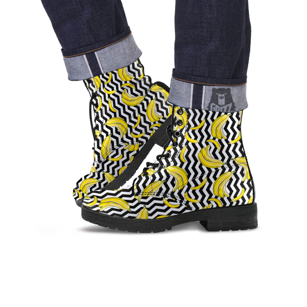 Banana Zigzag Print Pattern Leather Boots-grizzshop