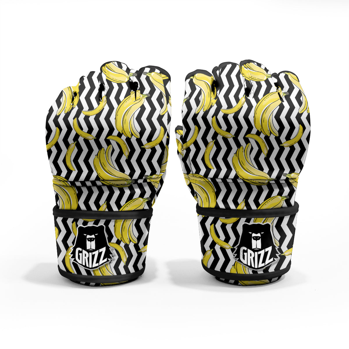 Banana Zigzag Print Pattern MMA Gloves-grizzshop