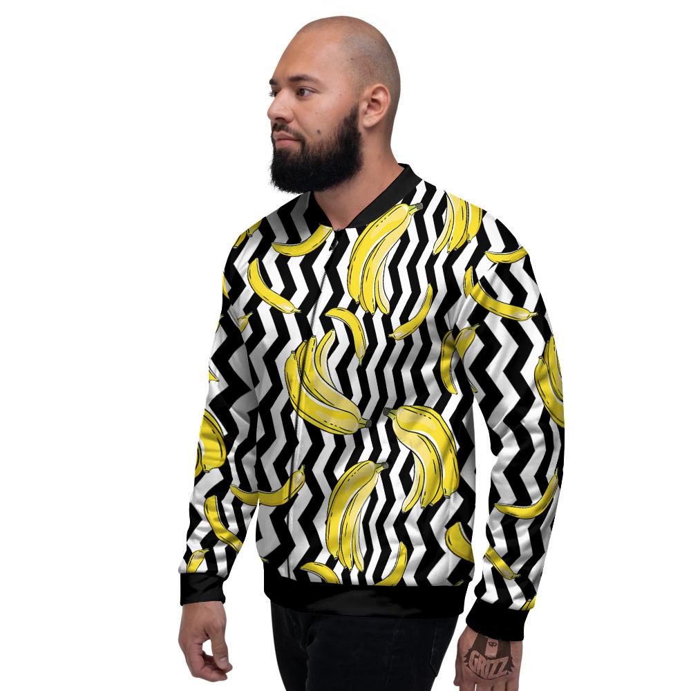 Banana Zigzag Print Pattern Men's Bomber Jacket-grizzshop