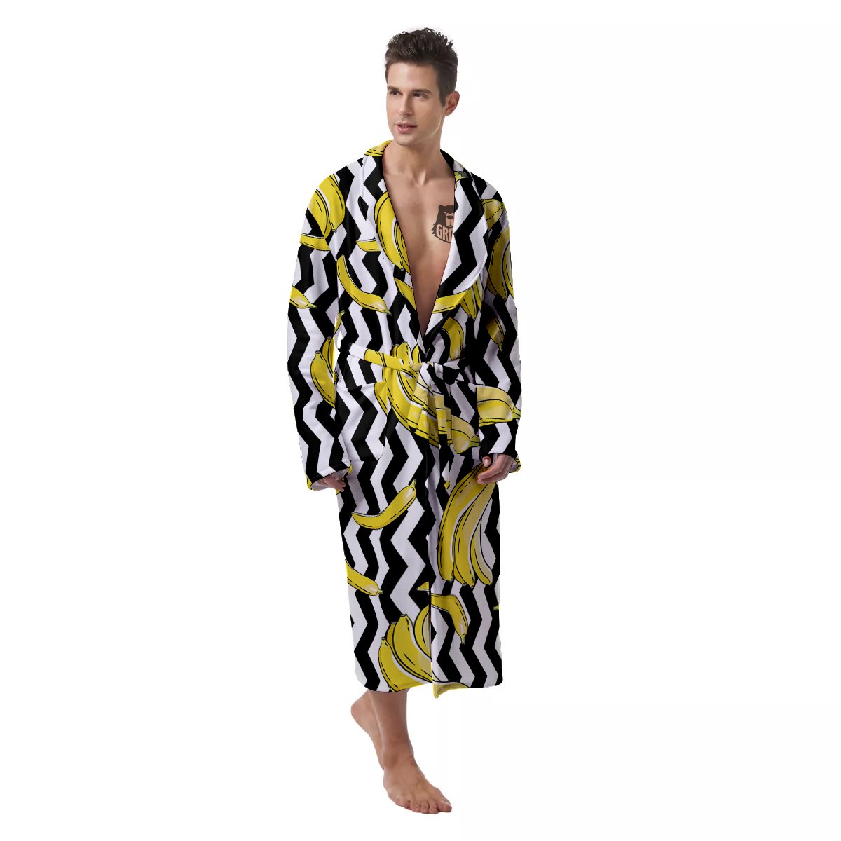 Banana Zigzag Print Pattern Men's Robe-grizzshop