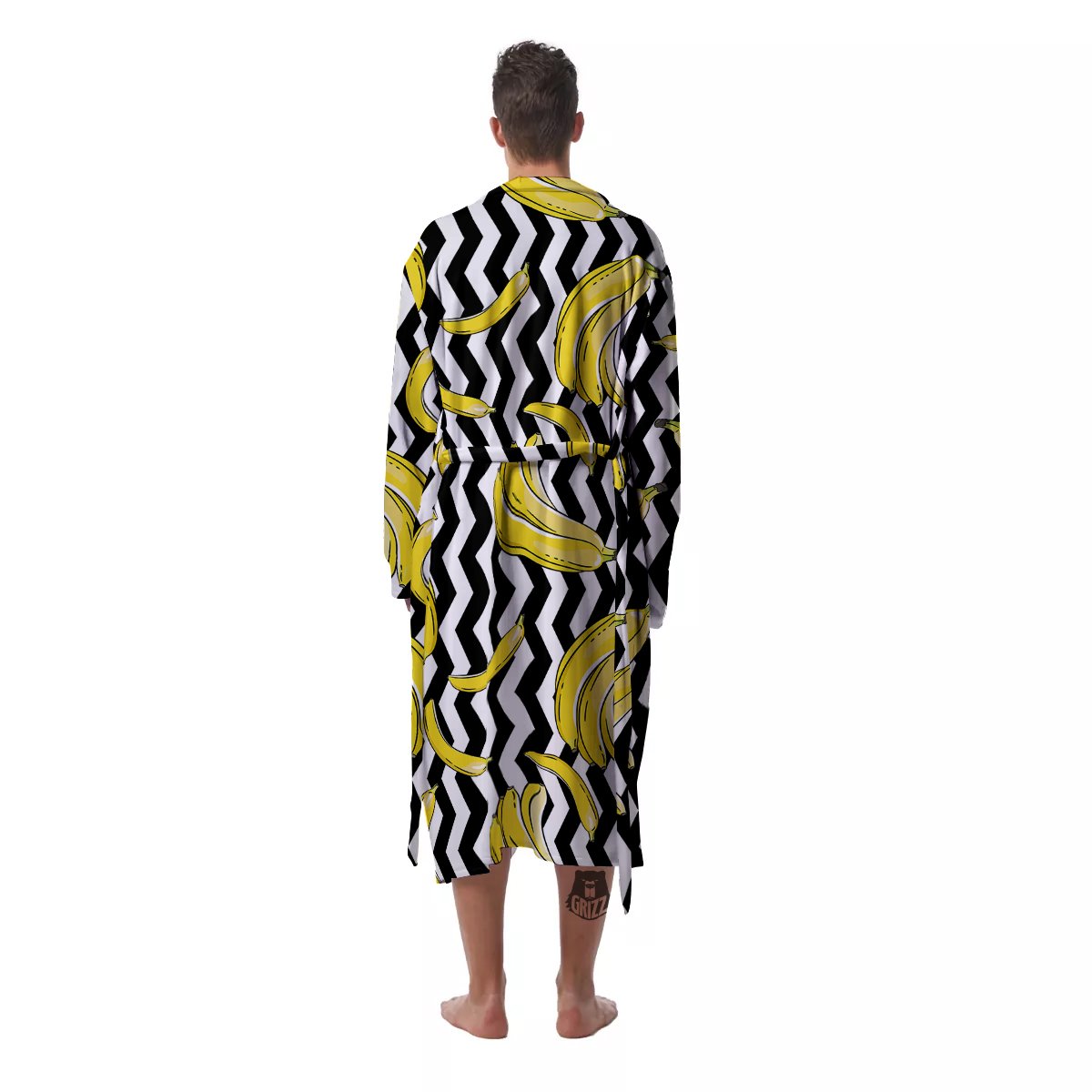 Banana Zigzag Print Pattern Men's Robe-grizzshop
