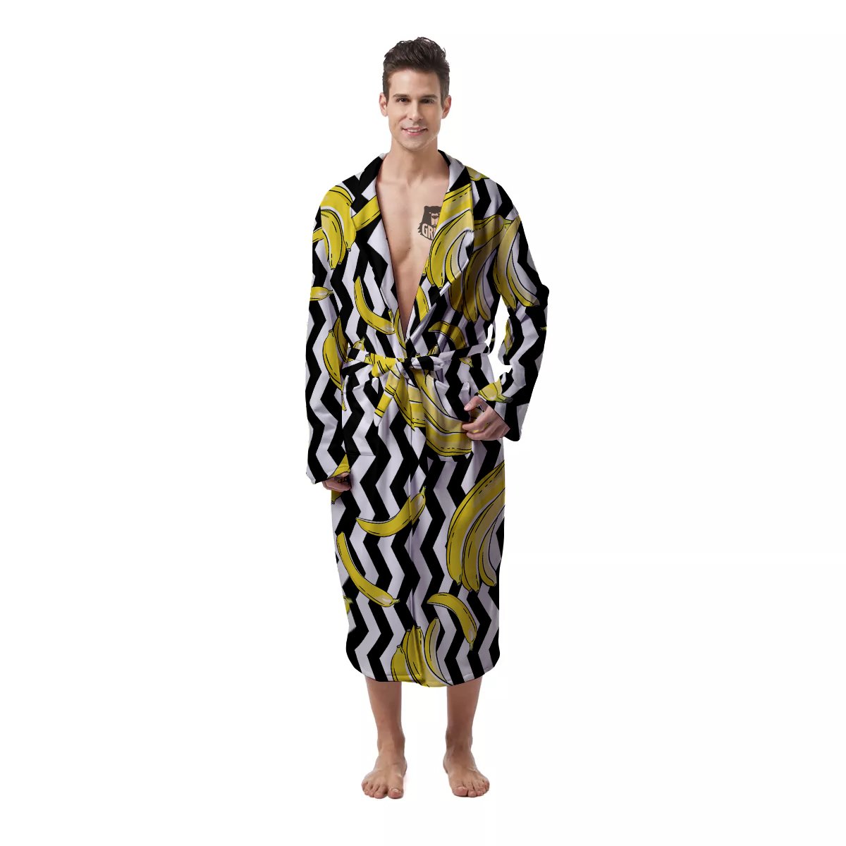 Banana Zigzag Print Pattern Men's Robe-grizzshop