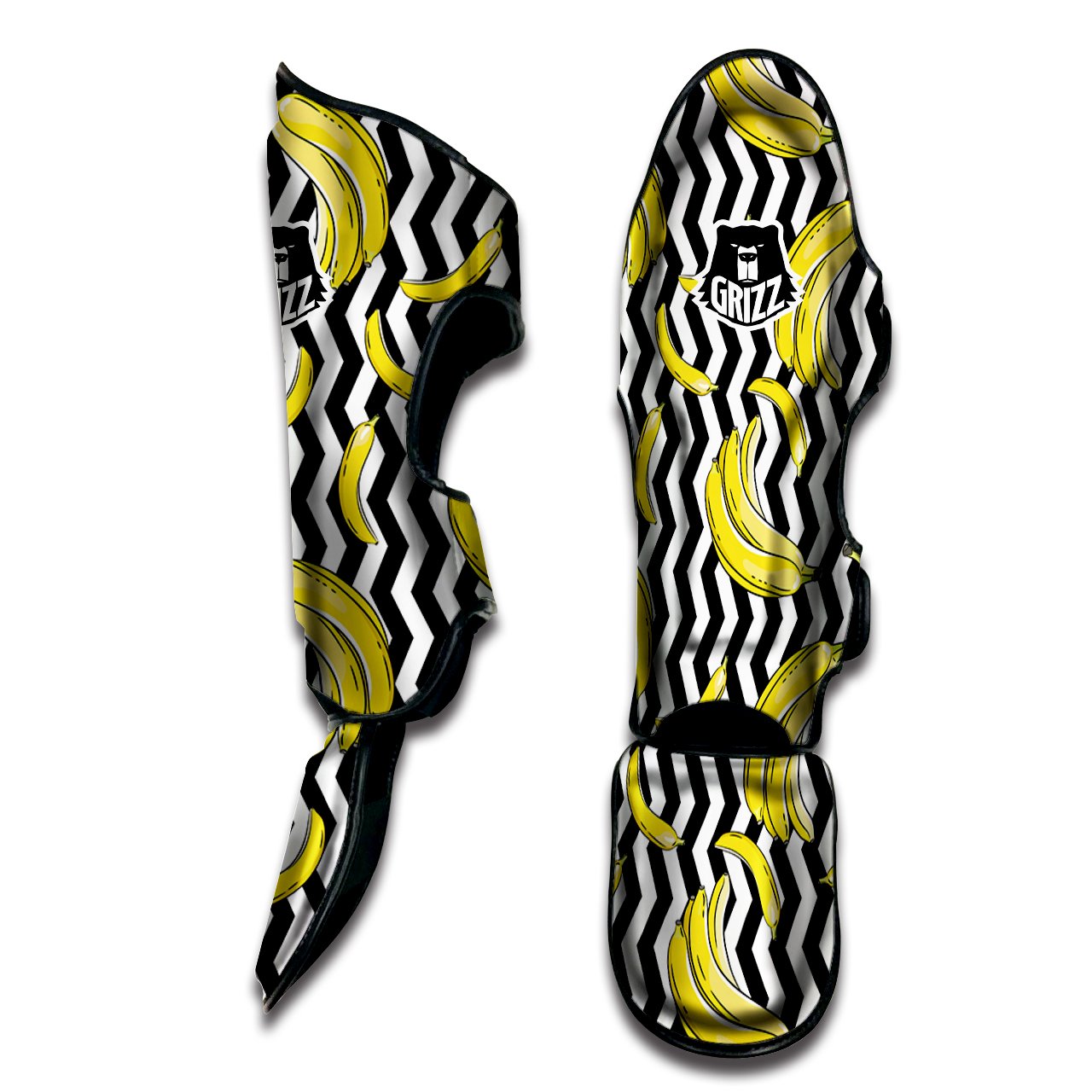 Banana Zigzag Print Pattern Muay Thai Shin Guards-grizzshop