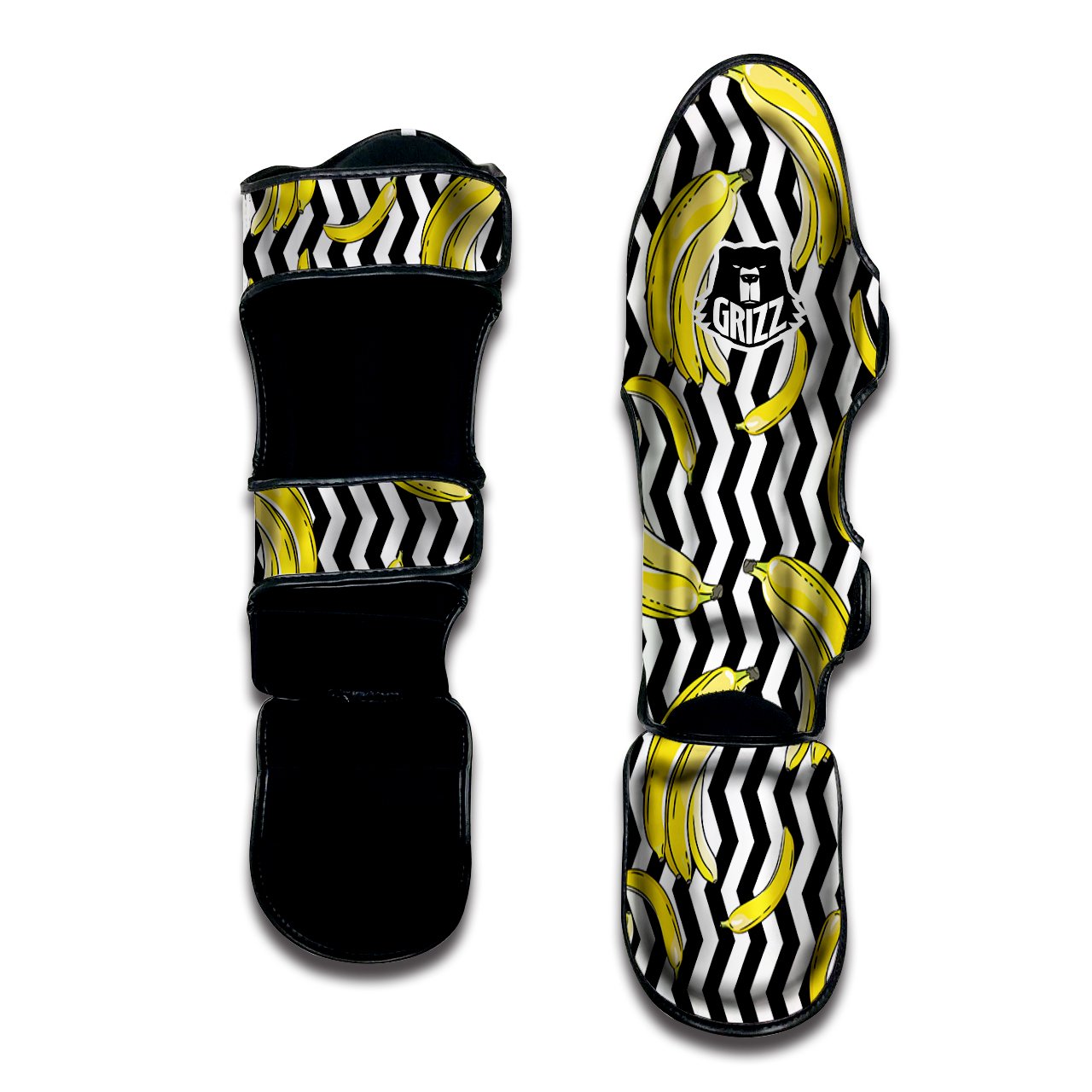 Banana Zigzag Print Pattern Muay Thai Shin Guards-grizzshop