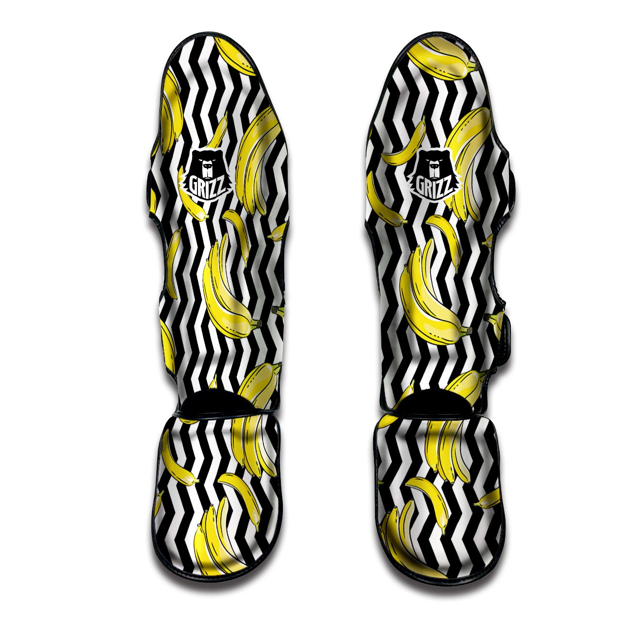 Banana Zigzag Print Pattern Muay Thai Shin Guards-grizzshop