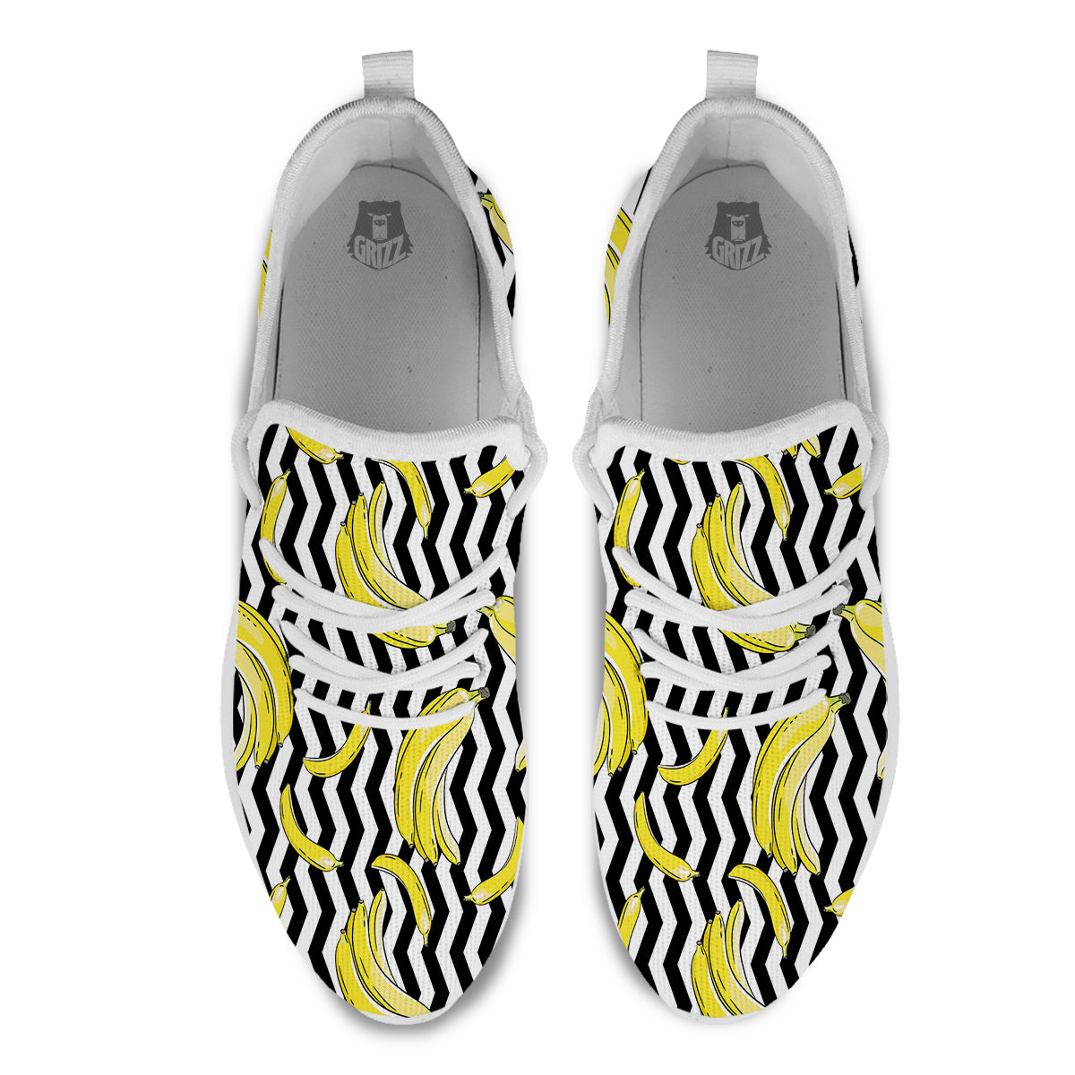 Banana Zigzag Print Pattern White Athletic Shoes-grizzshop