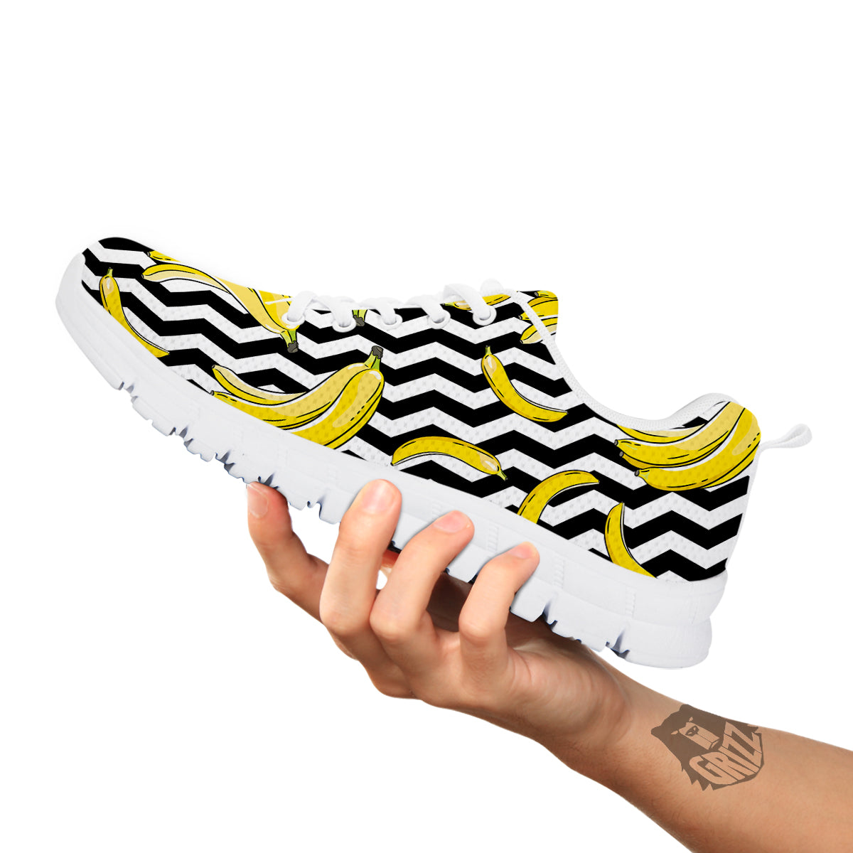 Banana Zigzag Print Pattern White Sneaker-grizzshop