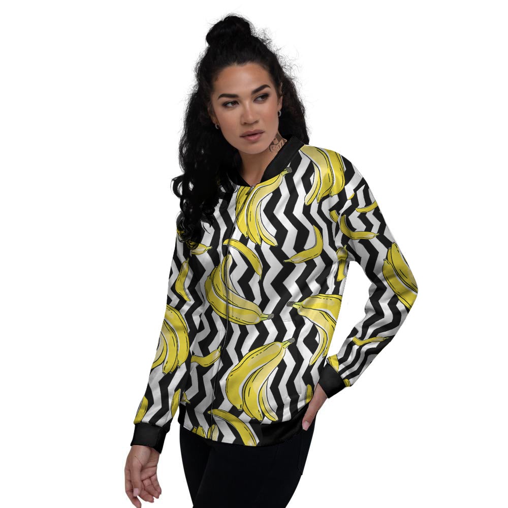 Banana Zigzag Print Pattern Women's Bomber Jacket-grizzshop