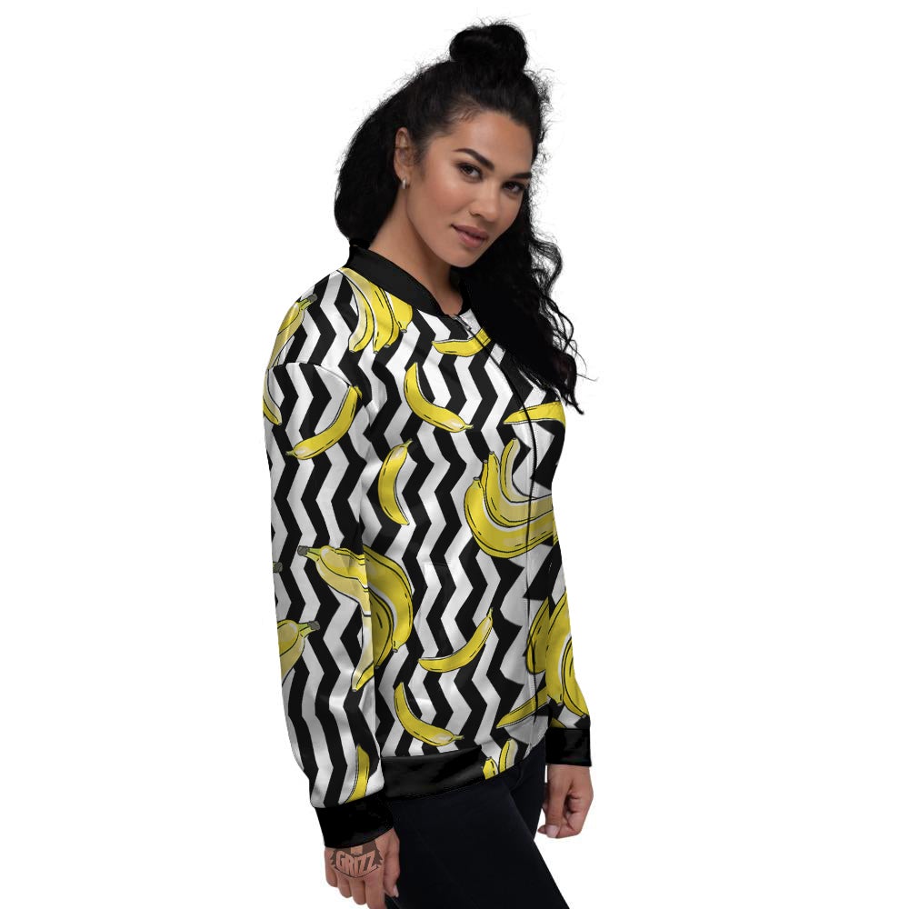 Banana Zigzag Print Pattern Women's Bomber Jacket-grizzshop