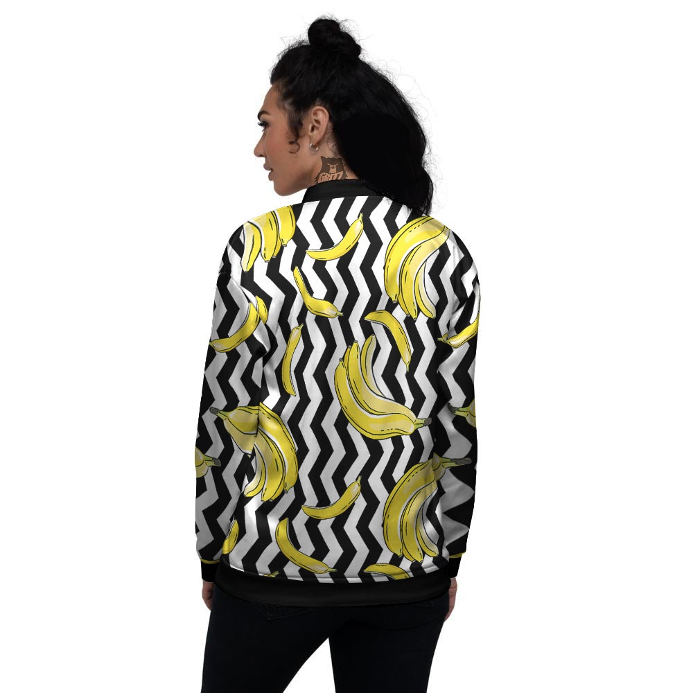 Banana Zigzag Print Pattern Women's Bomber Jacket-grizzshop