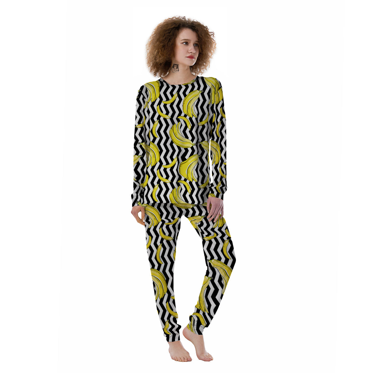 Banana Zigzag Print Pattern Women's Pajamas-grizzshop