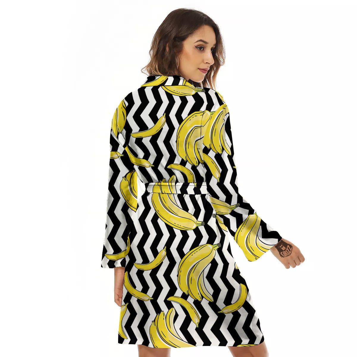 Banana Zigzag Print Pattern Women's Robe-grizzshop