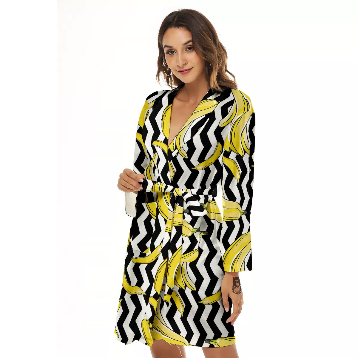 Banana Zigzag Print Pattern Women's Robe-grizzshop