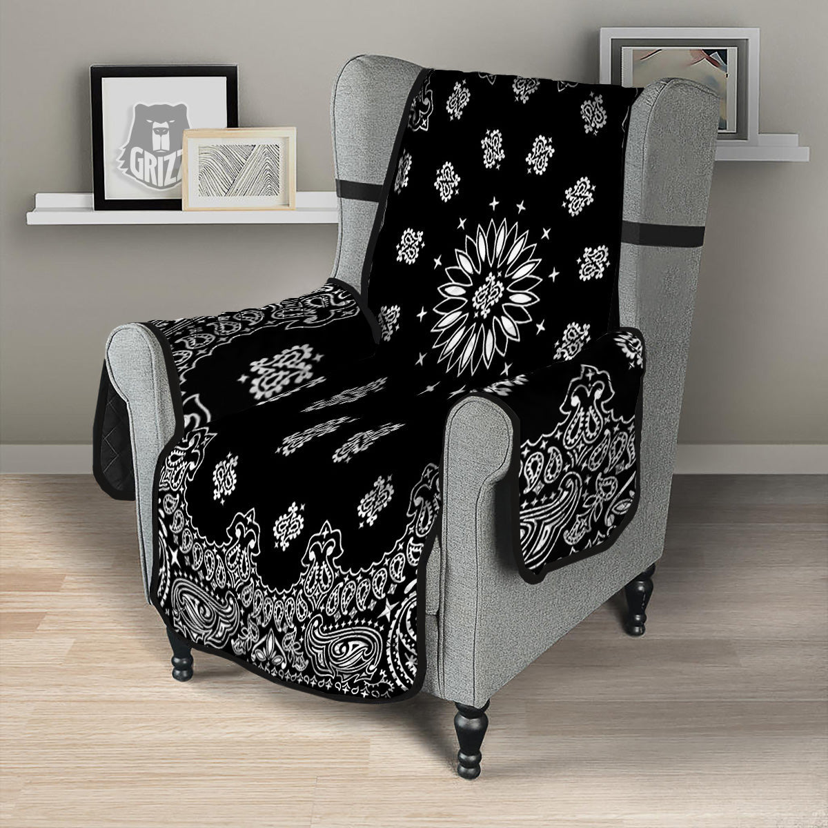 Bandana Black Paisley Print Armchair Protector-grizzshop