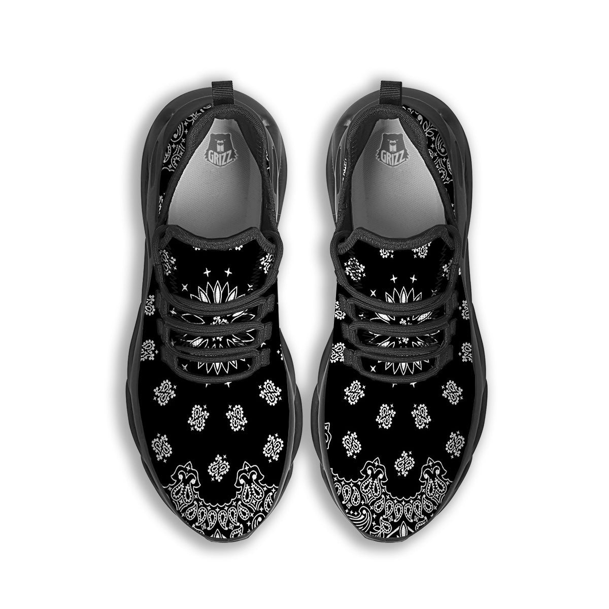 Bandana Black Paisley Print Black Running Shoes-grizzshop