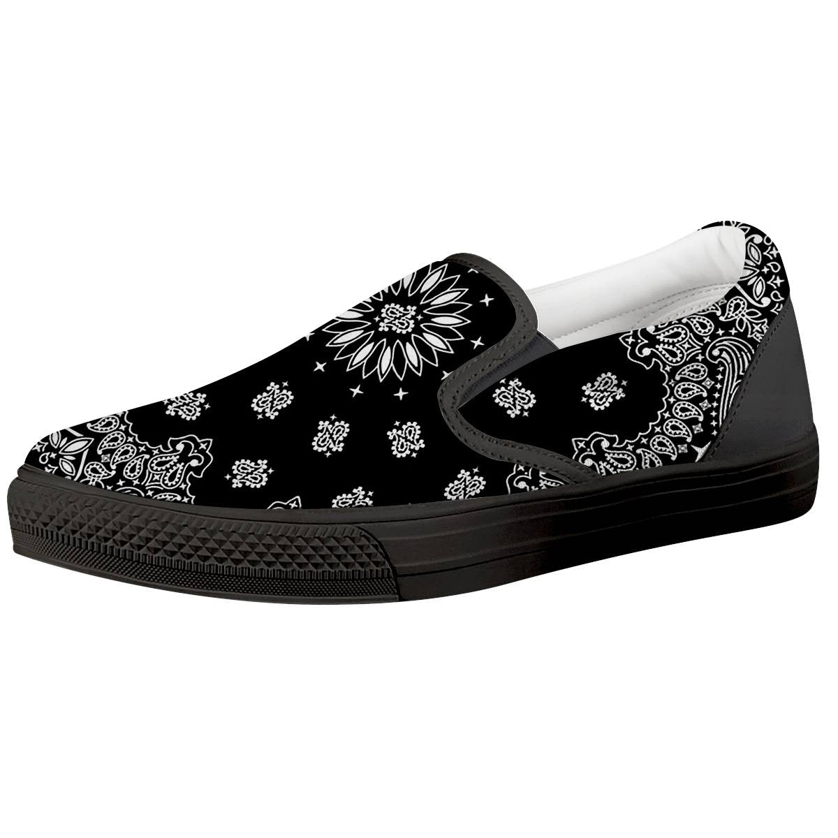 Bandana Black Paisley Print Black Slip On Shoes-grizzshop