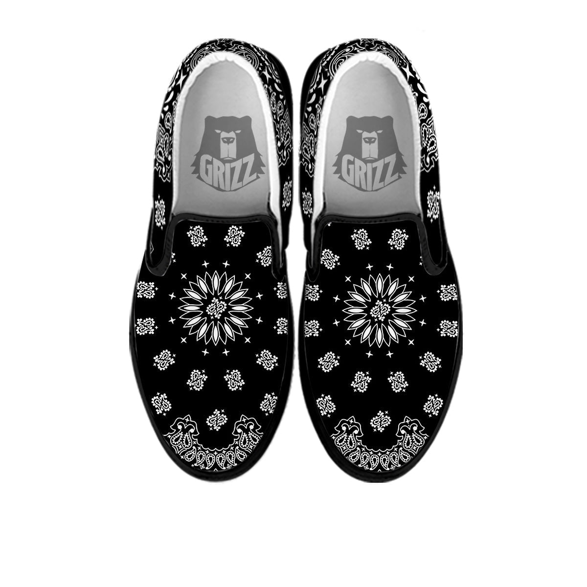 Bandana Black Paisley Print Black Slip On Shoes-grizzshop