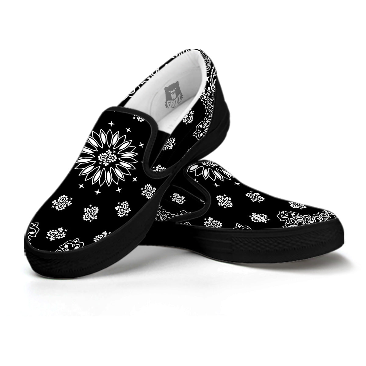 Bandana Black Paisley Print Black Slip On Shoes-grizzshop