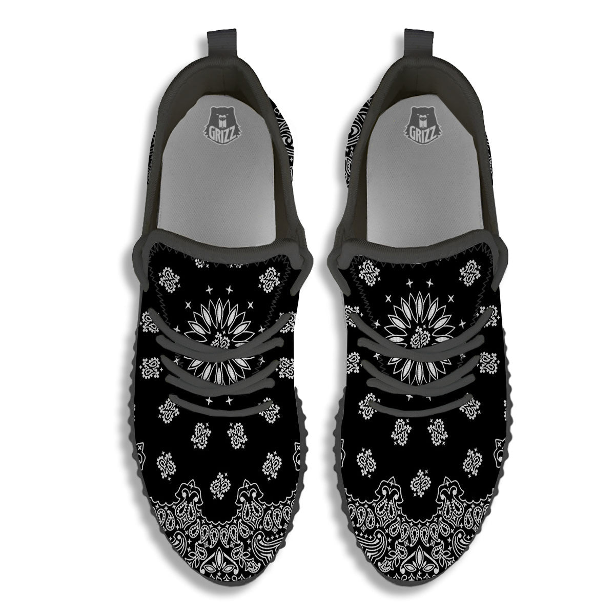 Bandana Black Paisley Print Black Walking Shoes-grizzshop