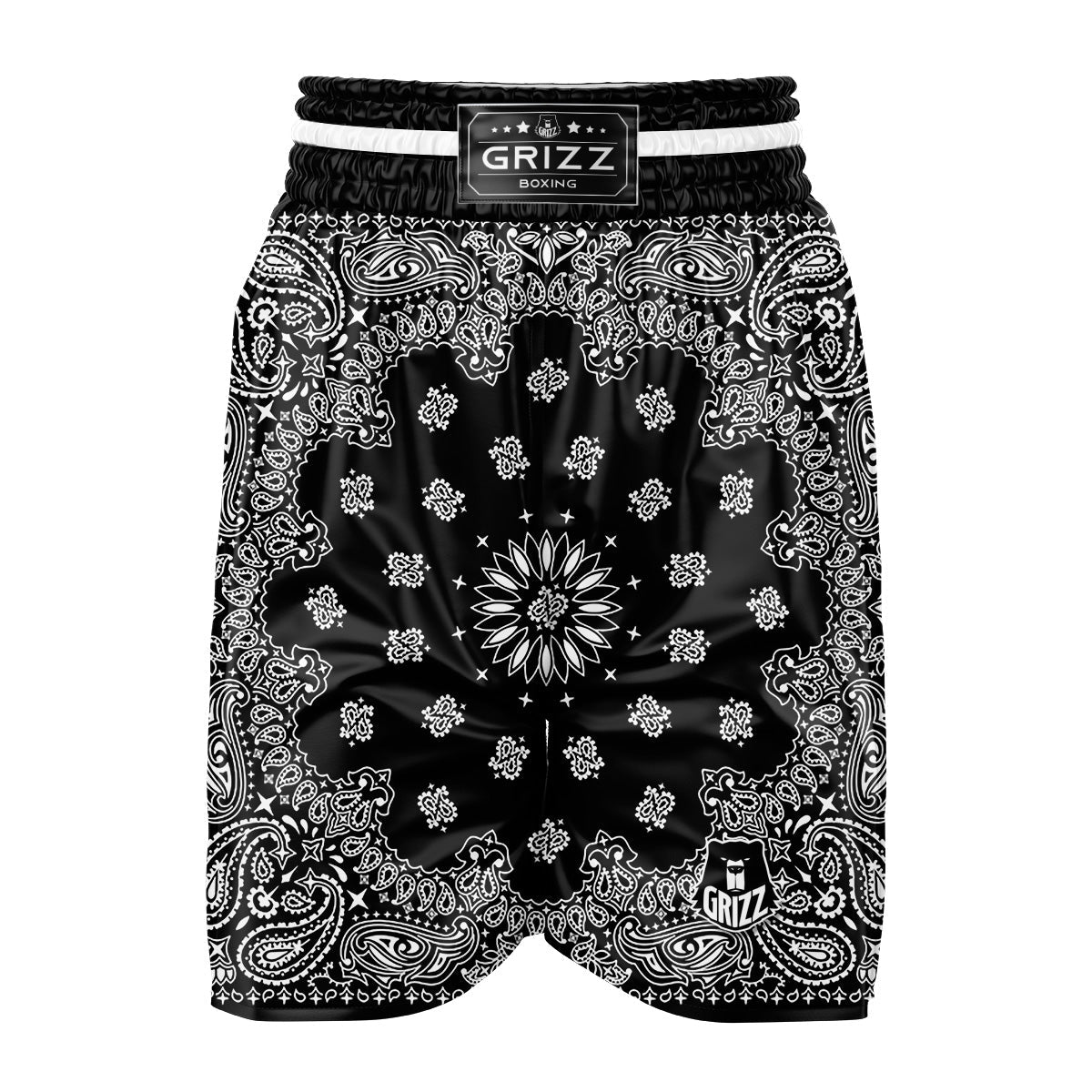 Bandana Black Paisley Print Boxing Shorts-grizzshop