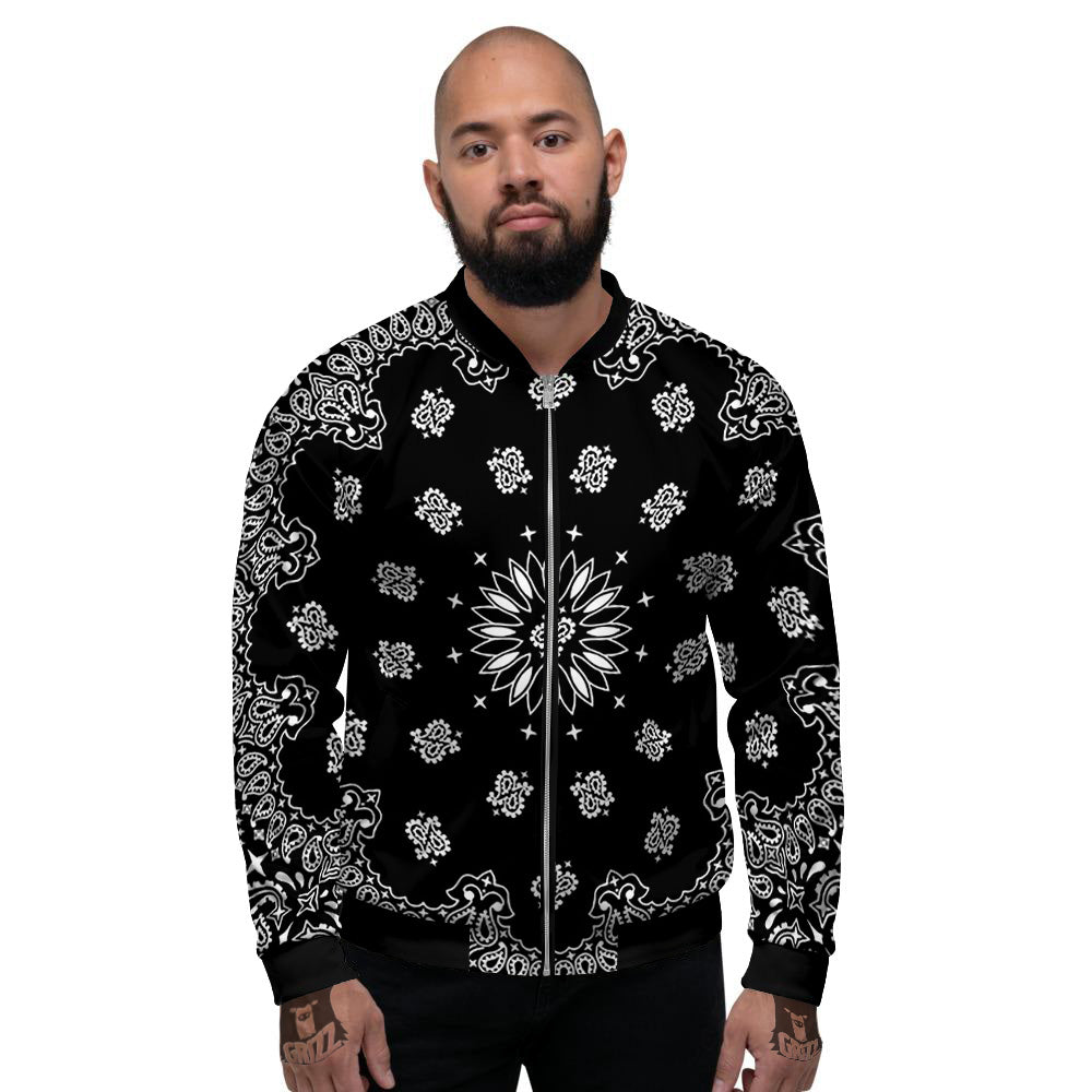 Bandana Black Paisley Print Men's Bomber Jacket-grizzshop