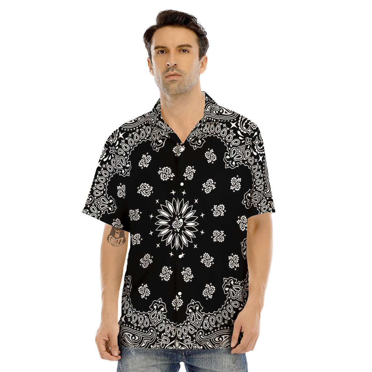 Bandana Black Paisley Print Men's Hawaiian Shirt-grizzshop