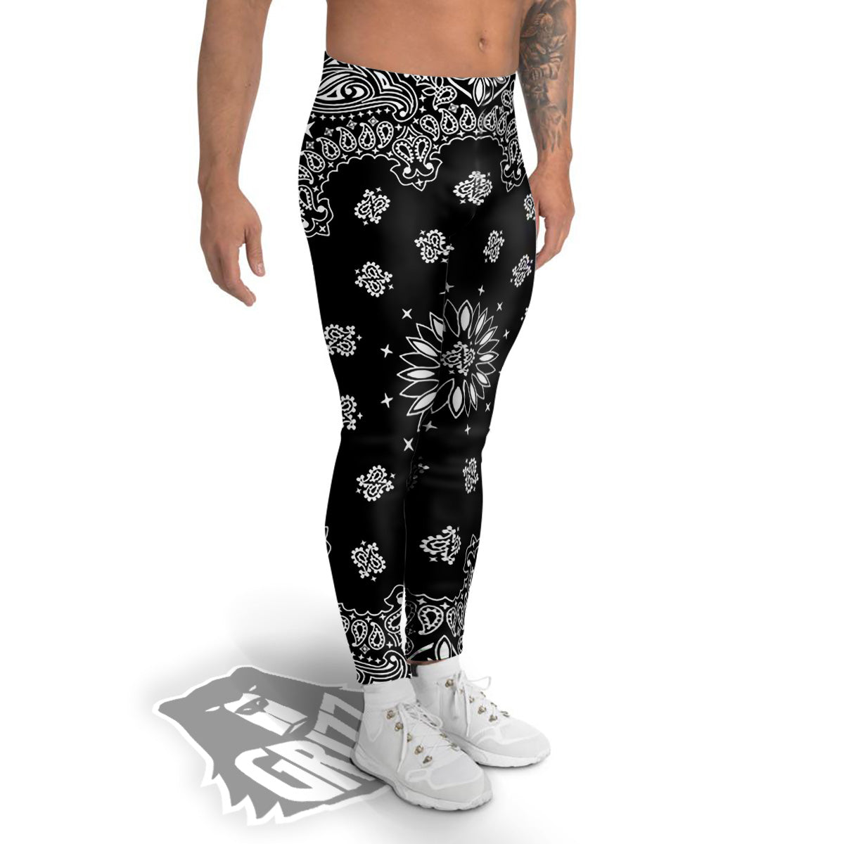 Bandana Black Paisley Print Men's Leggings-grizzshop