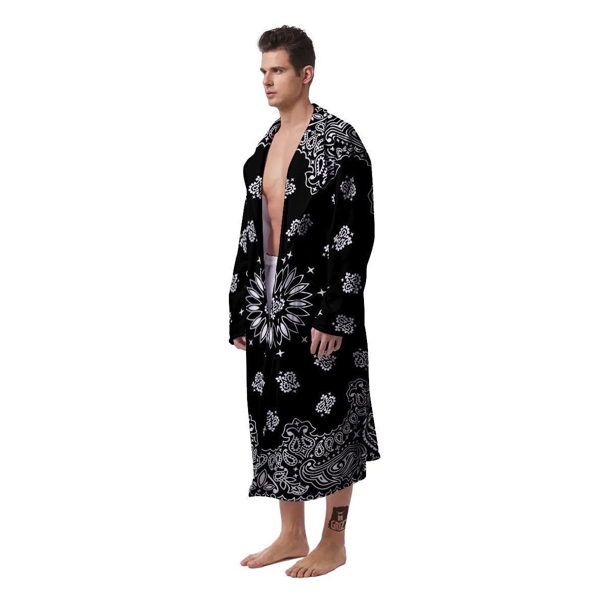 Bandana Black Paisley Print Men's Robe-grizzshop