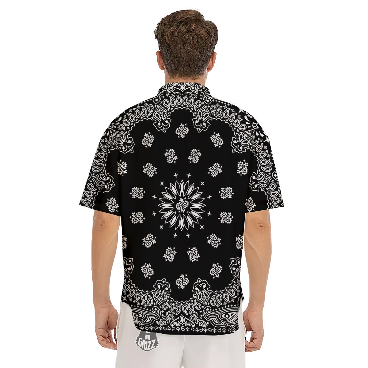 Bandana Black Paisley Print Men's Short Sleeve Shirts-grizzshop