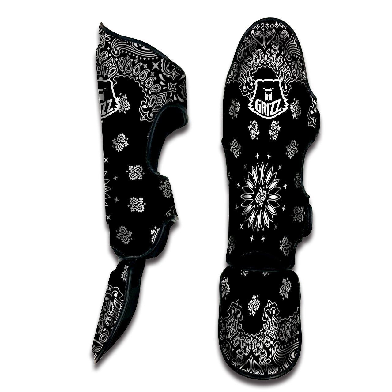 Bandana Black Paisley Print Muay Thai Shin Guards-grizzshop