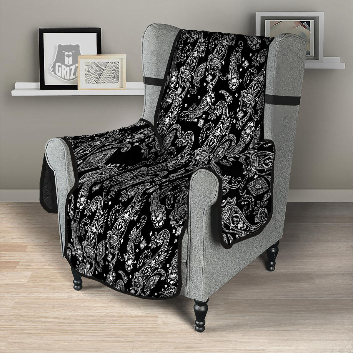 Bandana Black Paisley Print Pattern Armchair Protector-grizzshop