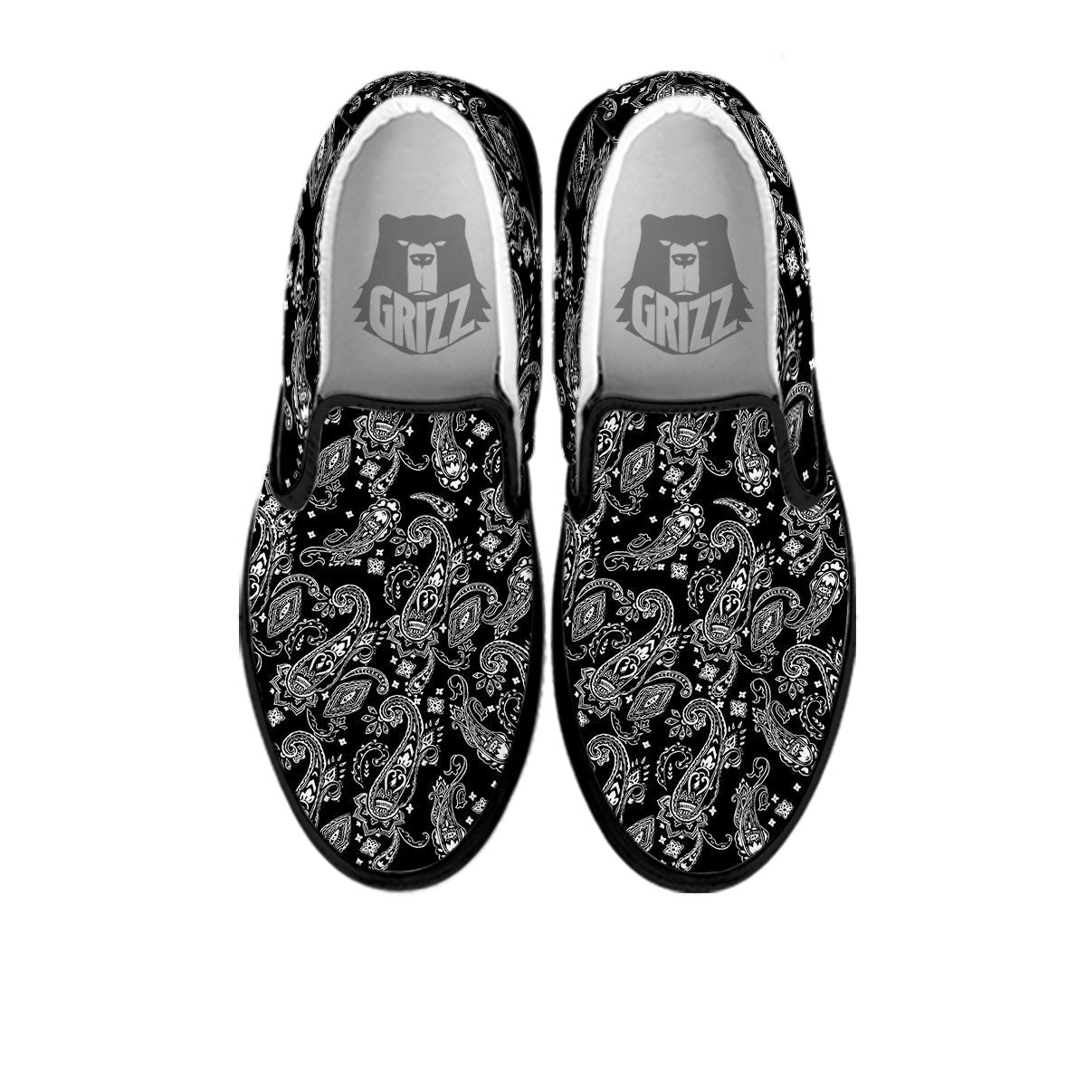 Bandana Black Paisley Print Pattern Black Slip On Shoes-grizzshop