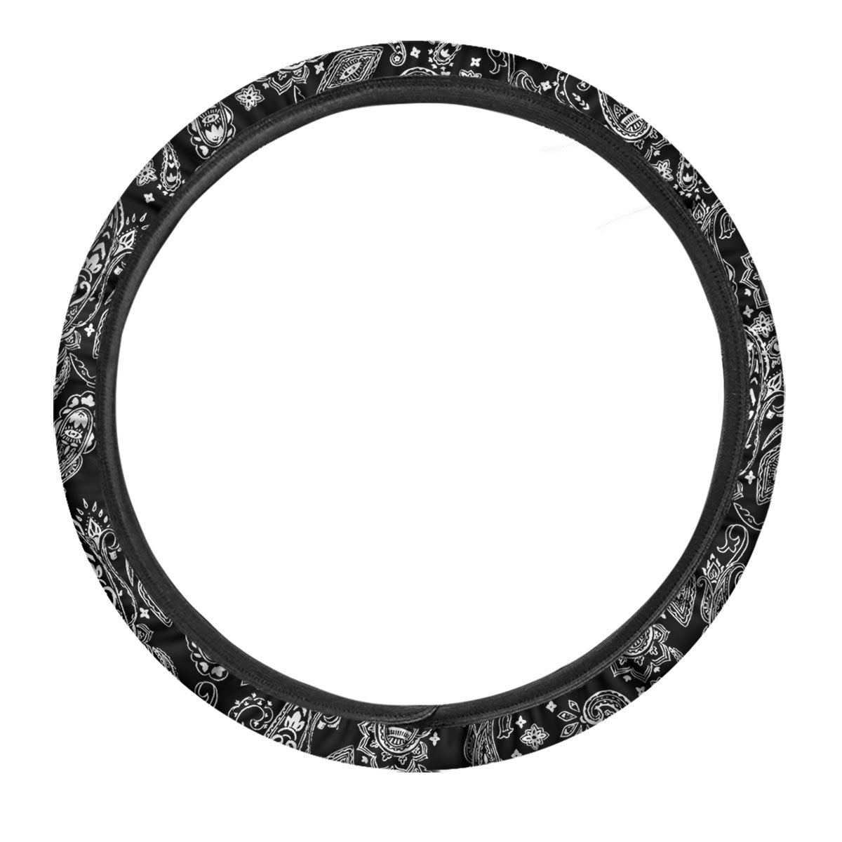 Bandana Black Paisley Print Pattern Car Steering Wheel Cover-grizzshop