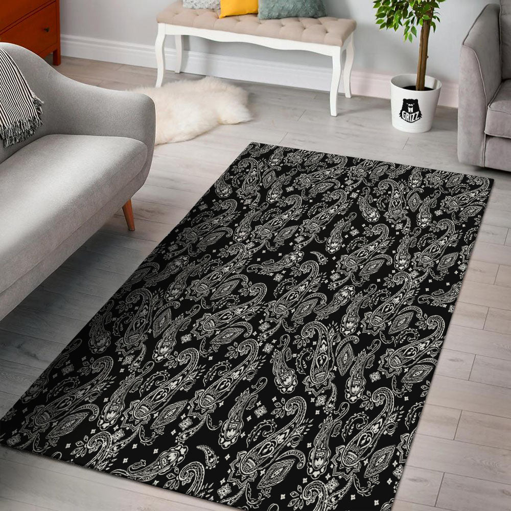 Bandana Black Paisley Print Pattern Floor Mat-grizzshop