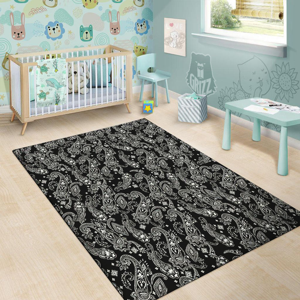 Bandana Black Paisley Print Pattern Floor Mat-grizzshop