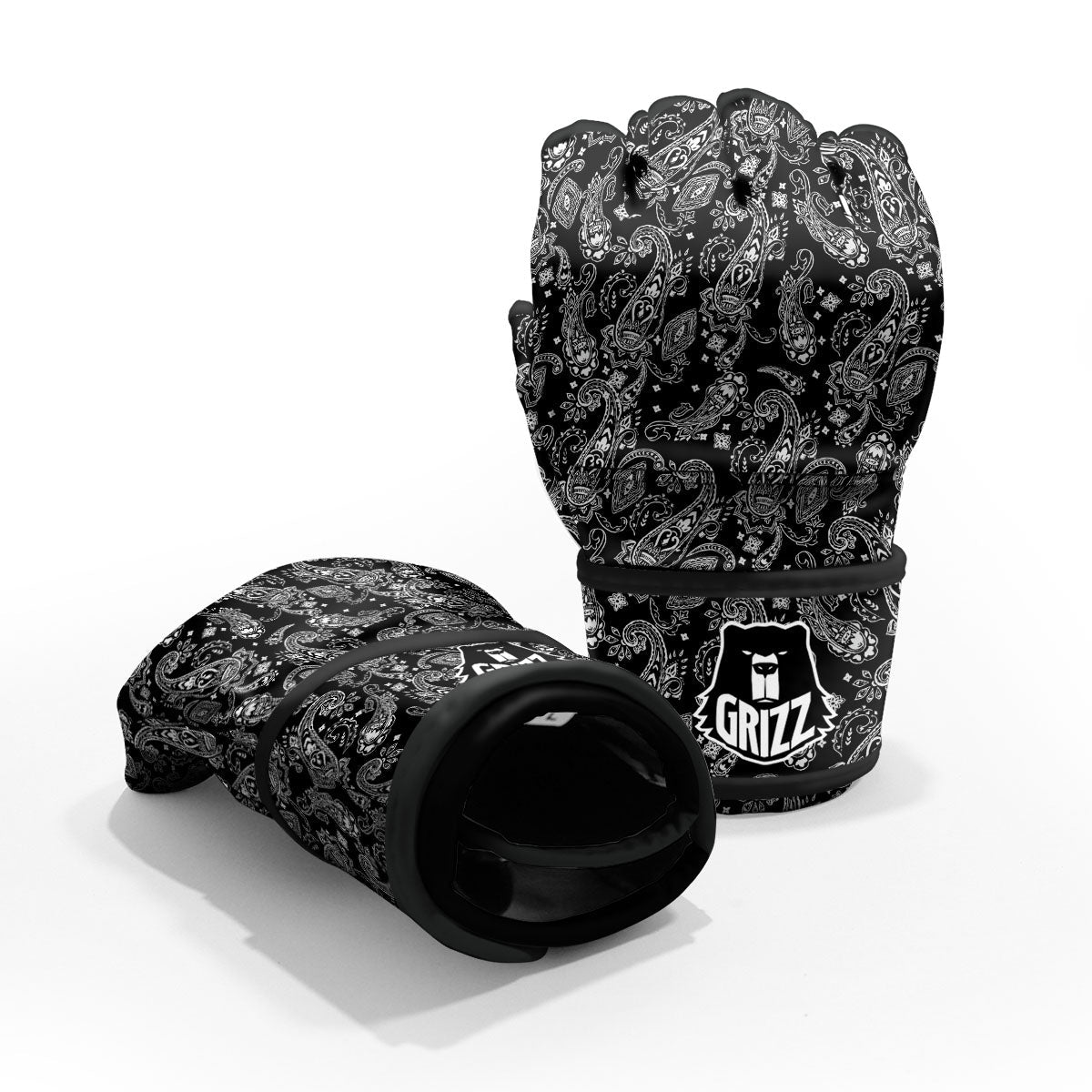 Bandana Black Paisley Print Pattern MMA Gloves-grizzshop