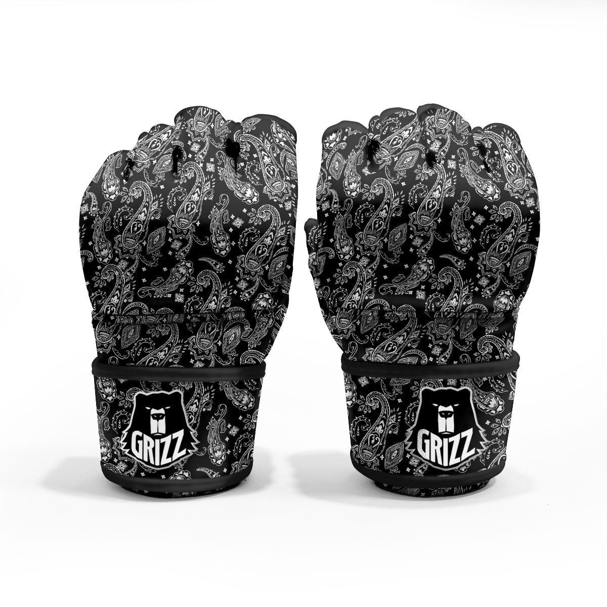 Bandana Black Paisley Print Pattern MMA Gloves-grizzshop