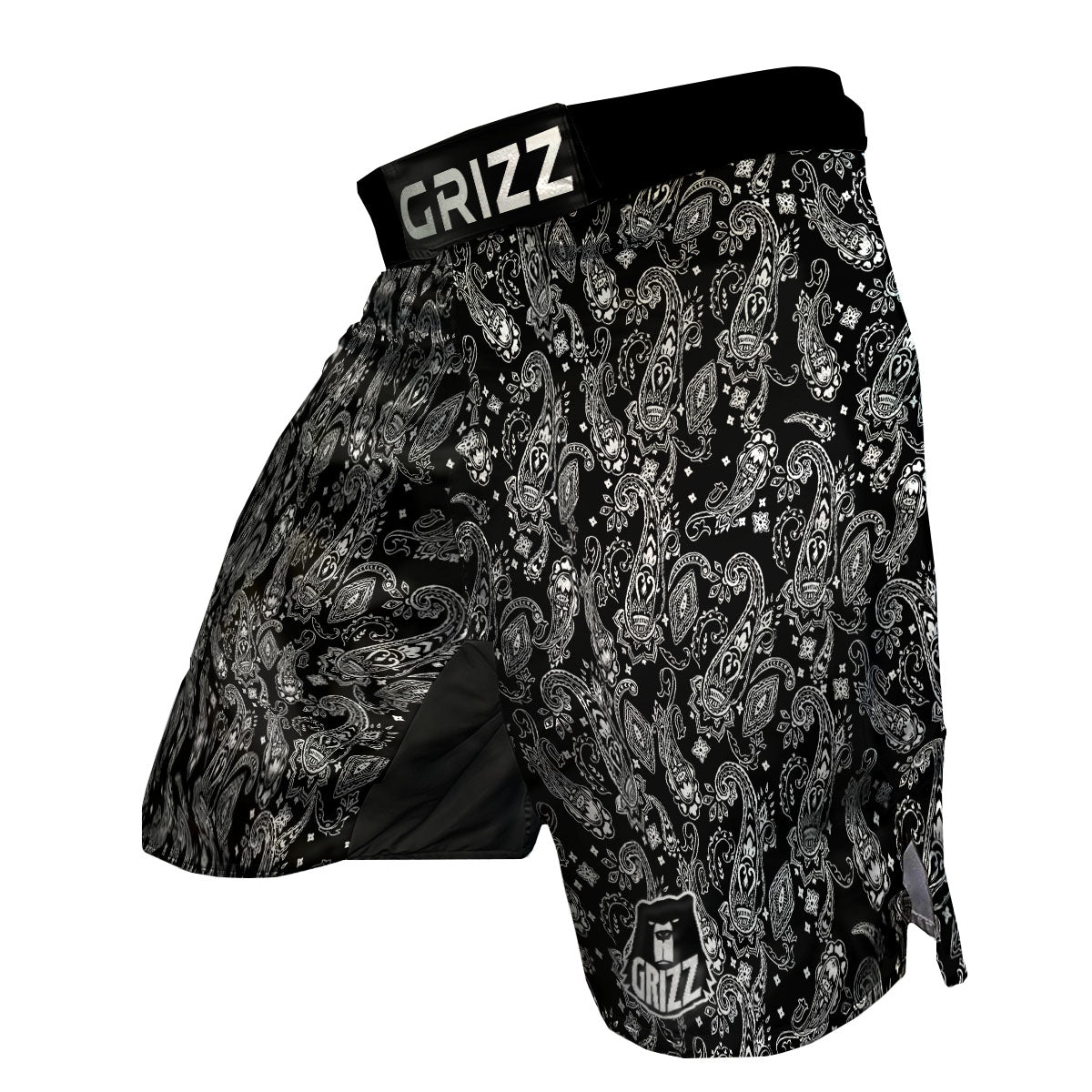 Bandana Black Paisley Print Pattern MMA Shorts-grizzshop