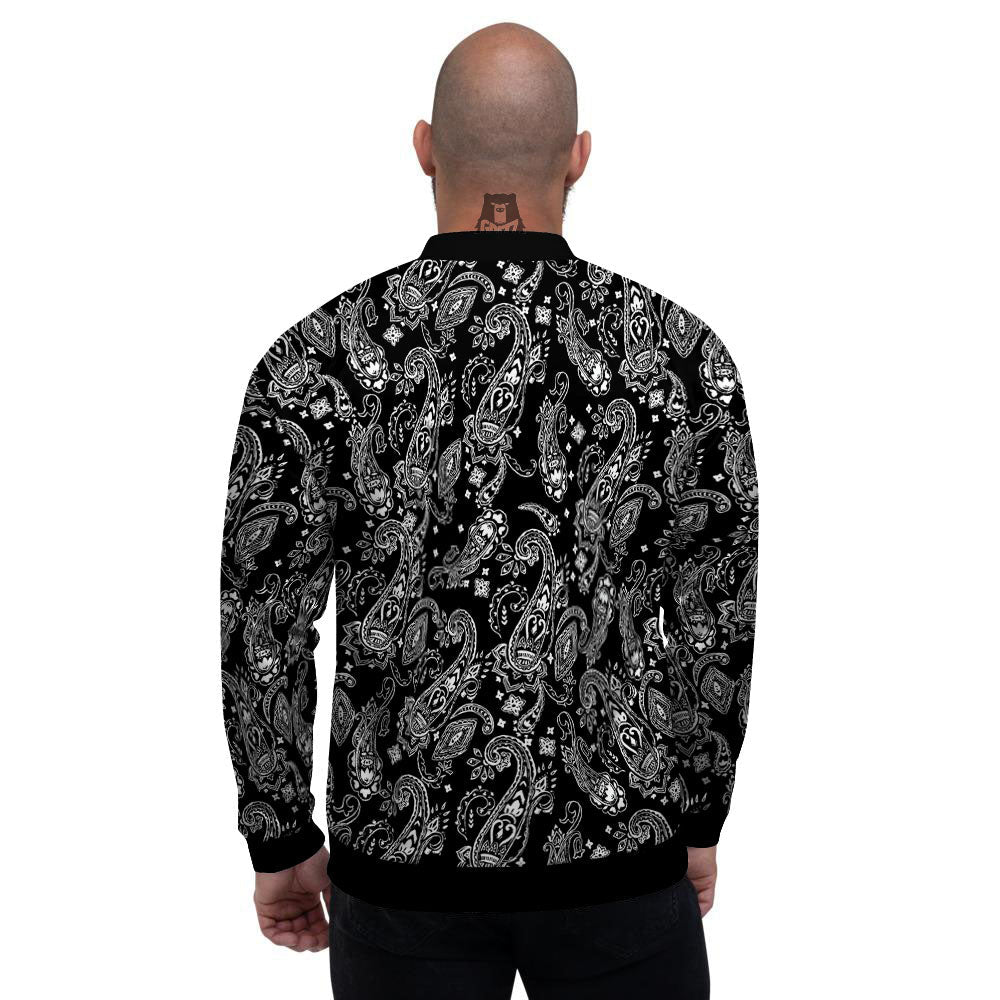 Bandana Black Paisley Print Pattern Men's Bomber Jacket-grizzshop