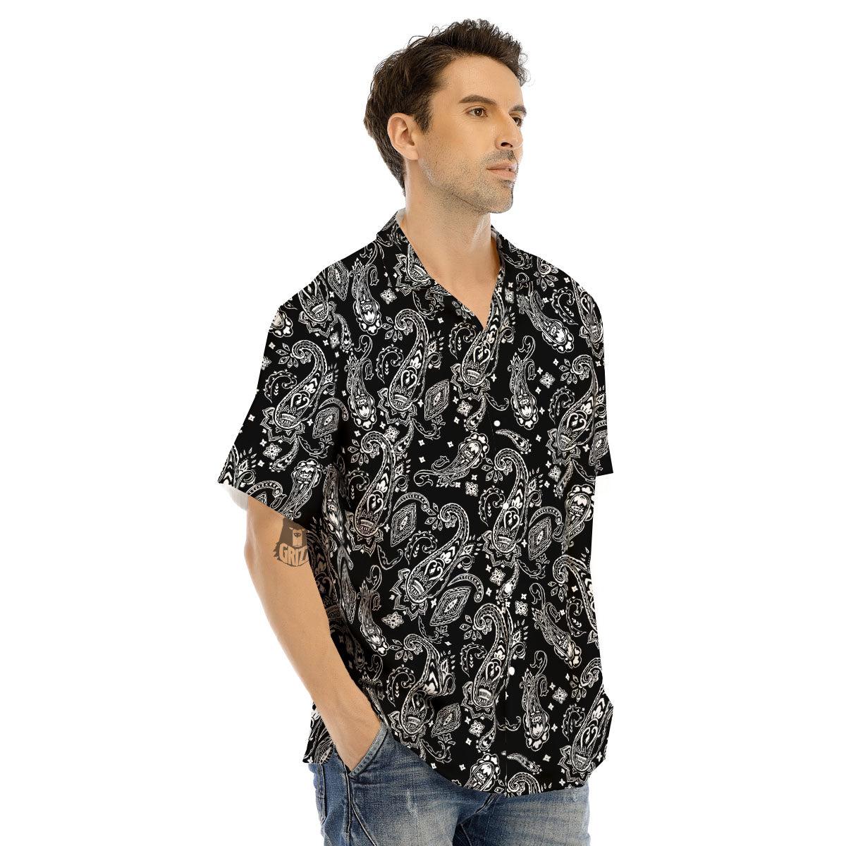 Bandana Black Paisley Print Pattern Men's Hawaiian Shirt-grizzshop