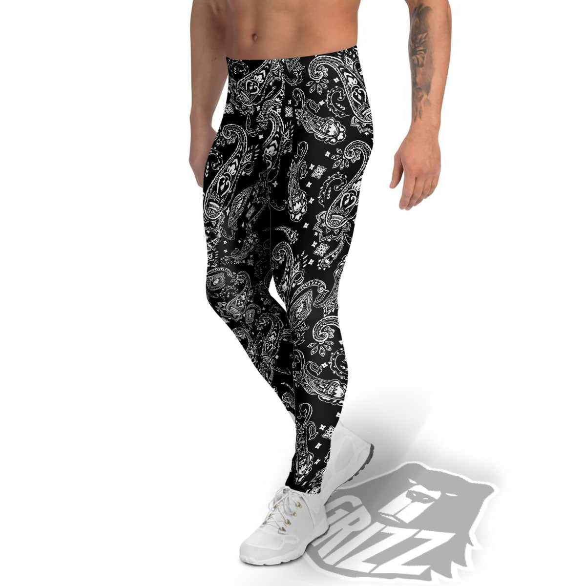 Bandana Black Paisley Print Pattern Men's Leggings-grizzshop