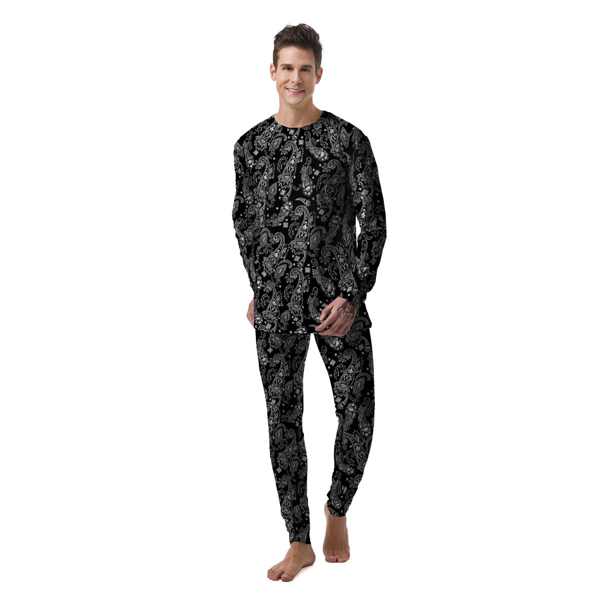 Bandana Black Paisley Print Pattern Men's Pajamas-grizzshop