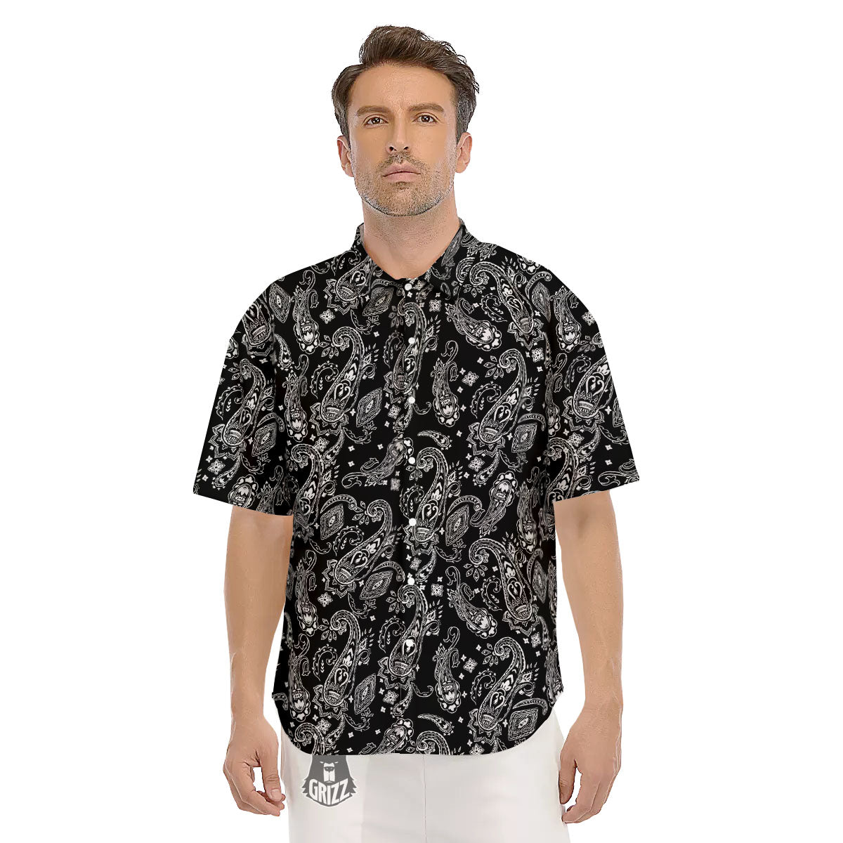 Bandana Black Paisley Print Pattern Men's Short Sleeve Shirts-grizzshop