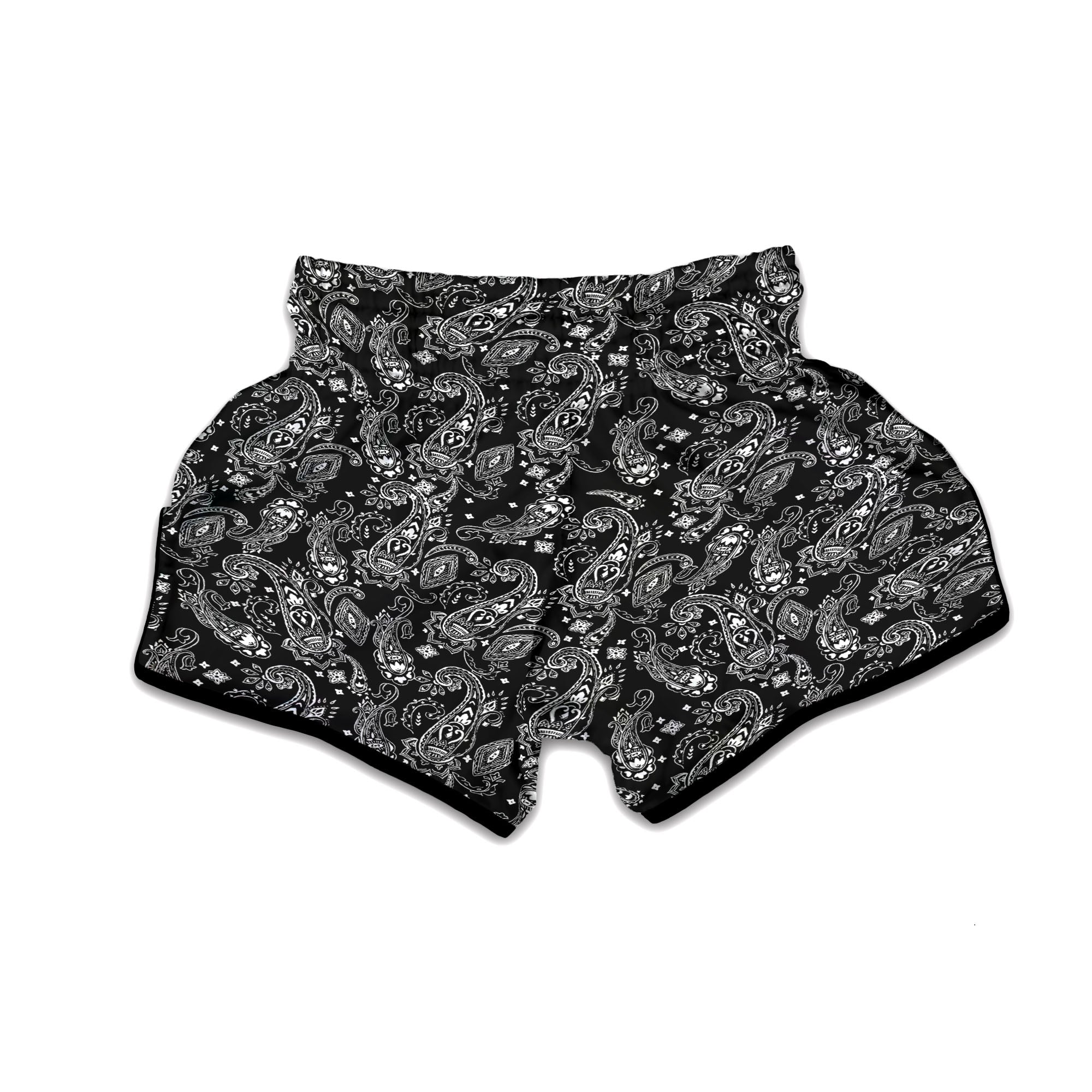 Bandana Black Paisley Print Pattern Muay Thai Boxing Shorts-grizzshop